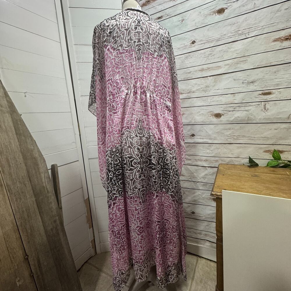 Oscar De La Renta Kimono Kaftan Dress Robe Long Lounge Wear Pink Small/Medium - Picture 7 of 9